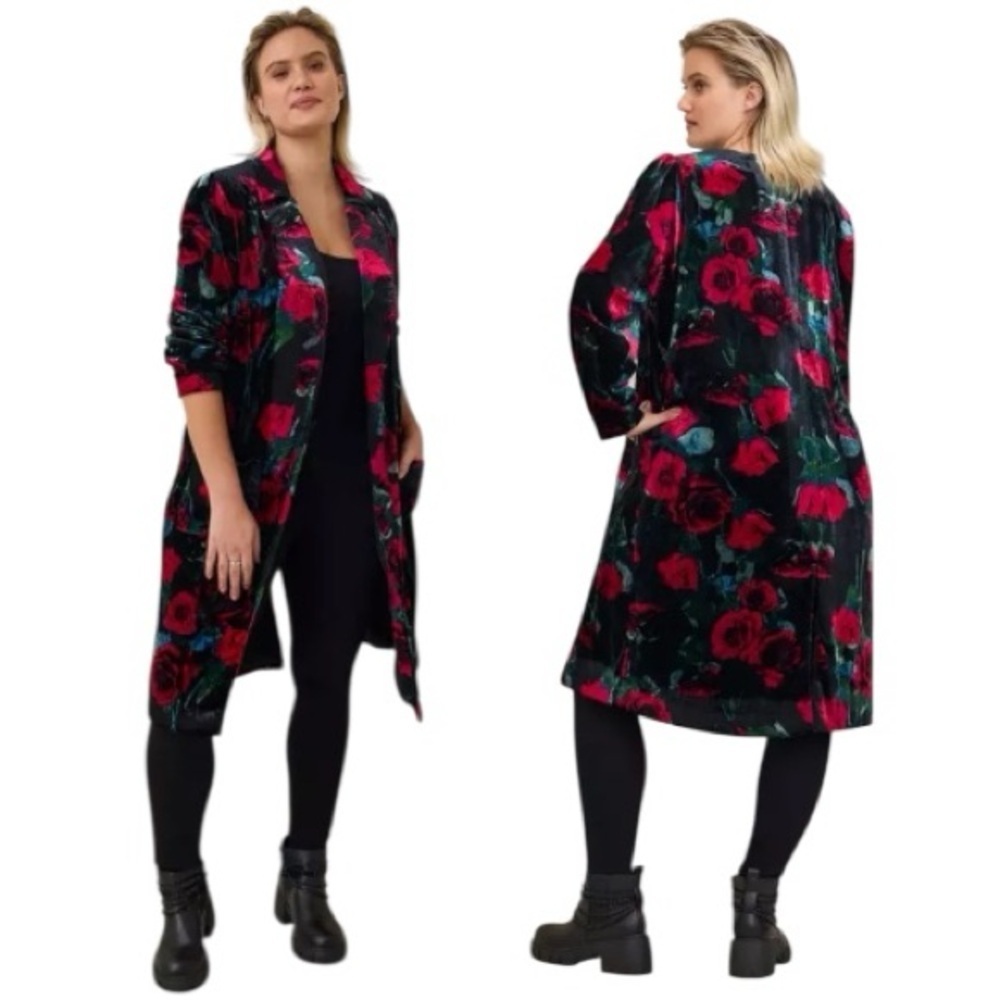 NEW Torrid Maxi Length Velvet Kimono‎ Rose Floral Print Size 3XL